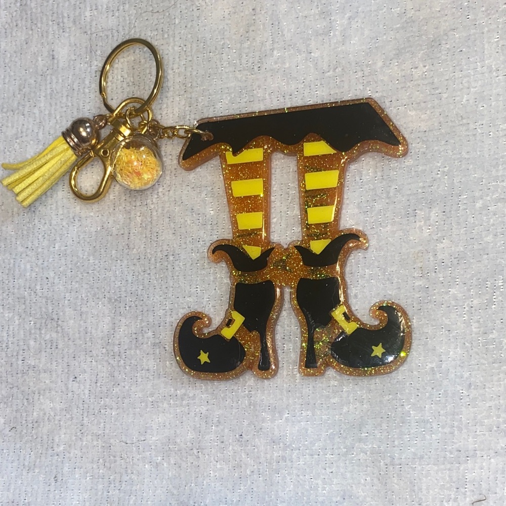 Witch Boots Keychain with Yellow Tassel
